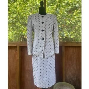 Oleg Cassini Women's Vintage Polka Dot Suit Skirt And Jacket Size 6